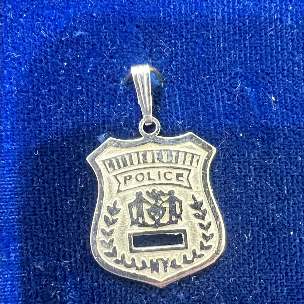 14k white gold Police Shield Pendant